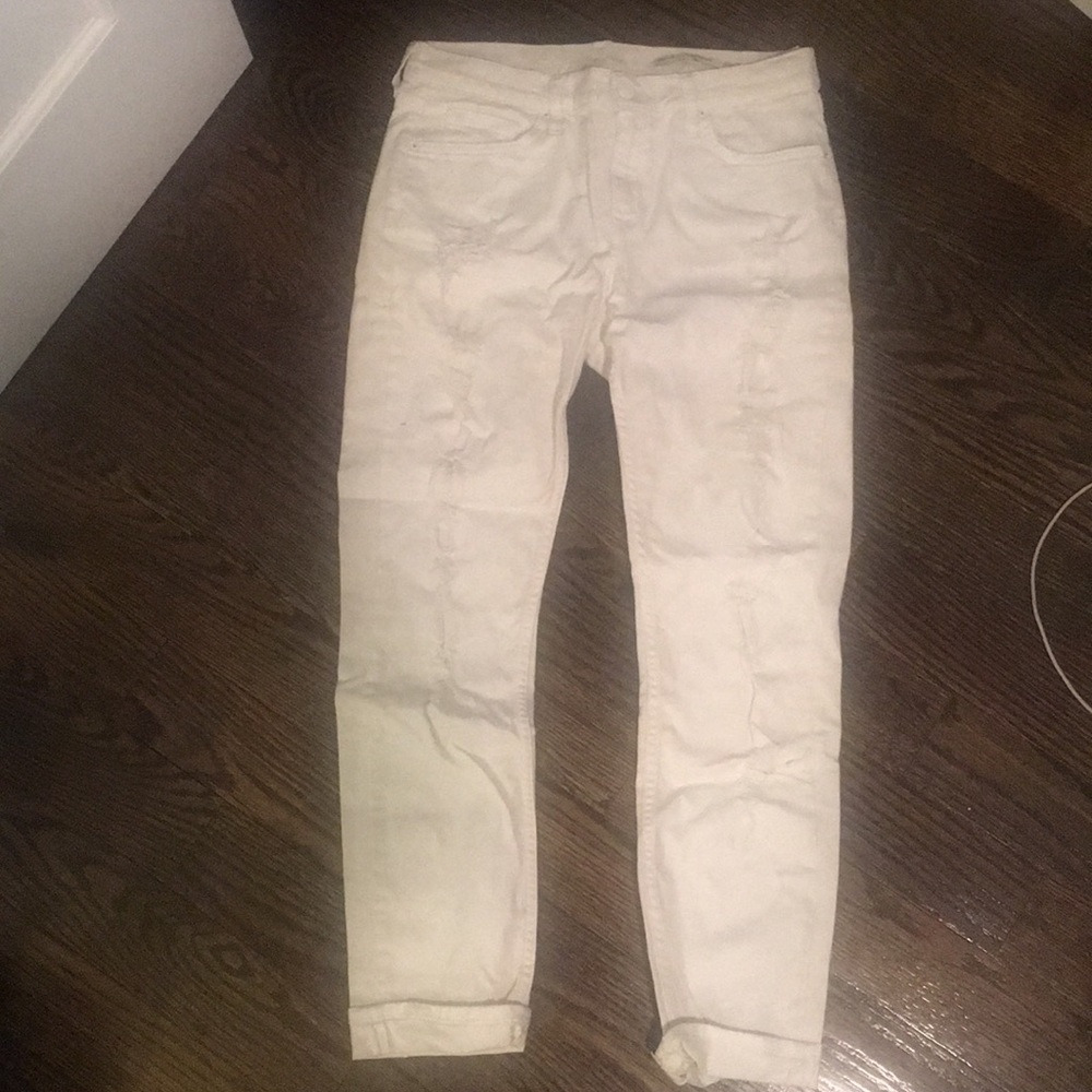Zara white distressed boyfriend jeans